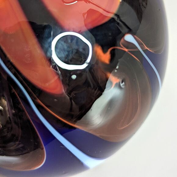 Hand Blown Art Glass Vase Retro Abstract Swirl MCM 60s Accent Decor Blue 5" - Picture 10 of 11